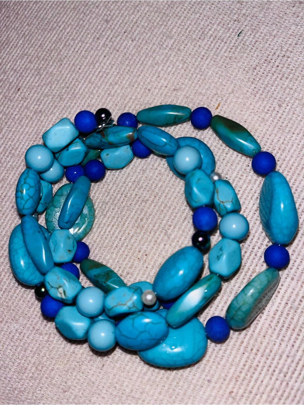 Turquoise,Purple,Wht,Iridescent Multi-Bead Bracelet - Designed by Me